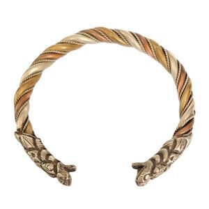 Vintage Nepalese Artisan Three-Metal Dragon Head Torque Bracelet